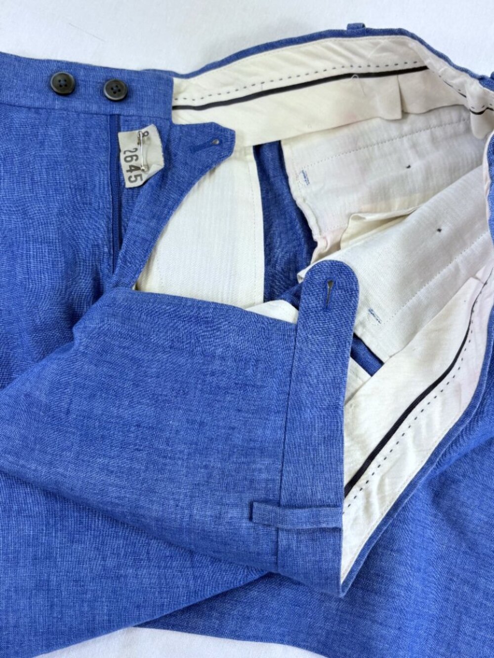Blujacket Linen Dress Pants Size 36 Cerulean Blue Lined 29” Inseam Tailored - Picture 3 of 14